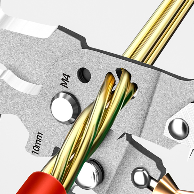 Arenzza multifunctional foldable wire stripping scissors with electrical testing, featuring a compact design and safety handles.