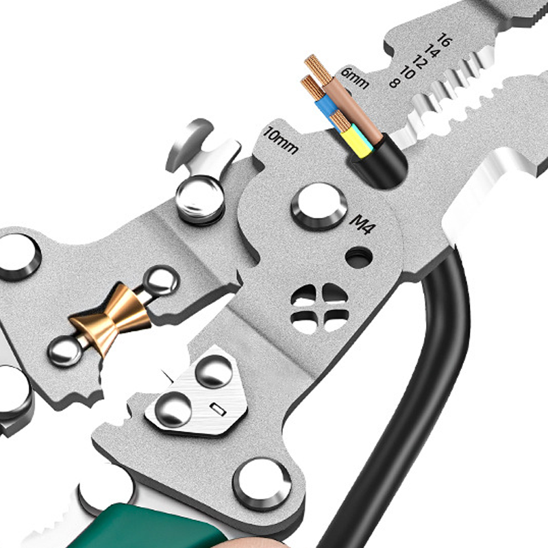 Arenzza multifunctional foldable wire stripping scissors with electrical test features, ideal for tools and garden electrical work.