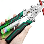 Arenzza multifunctional foldable wire stripping scissors with electrical test feature, designed for electrical and garden tool use.