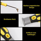 Arenzza multifunction screwdriver set with various screwdriver heads and tools, displayed on a workbench in a tools and garden setting.