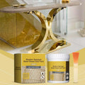 Arenzza weather-resistant gold paint with foil effect for wood, metal, and stone surfaces, showing a smooth, luxurious gold finish.