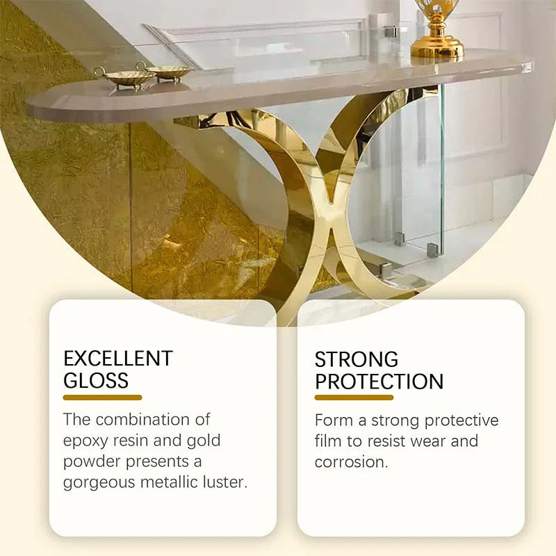 Arenzza weather-resistant gold paint with foil effect for wood, metal, and stone surfaces, dry fast, adds a luxurious touch.