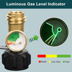 Arenzza propane level indicator for 5-20lb tanks, showing a compact tool with a gauge and sensor for checking propane levels.