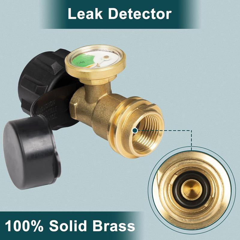 Arenzza propane level indicator for 5-20lb tanks, tool used to check propane levels in gas tanks, shown on a shelf.