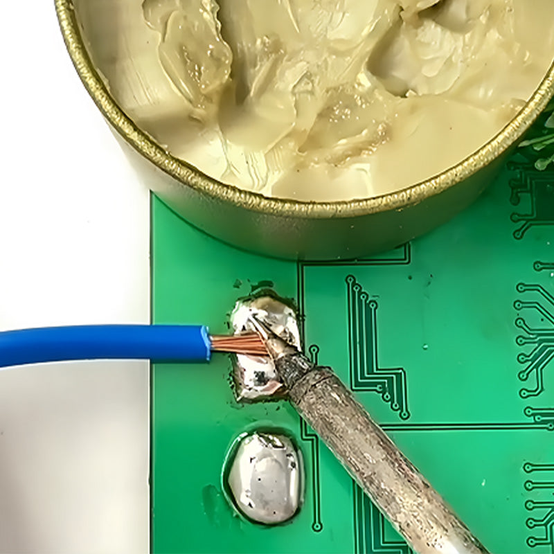 Arenzza soldering flux paste in a small container, used for precision electronic soldering and repair work.
