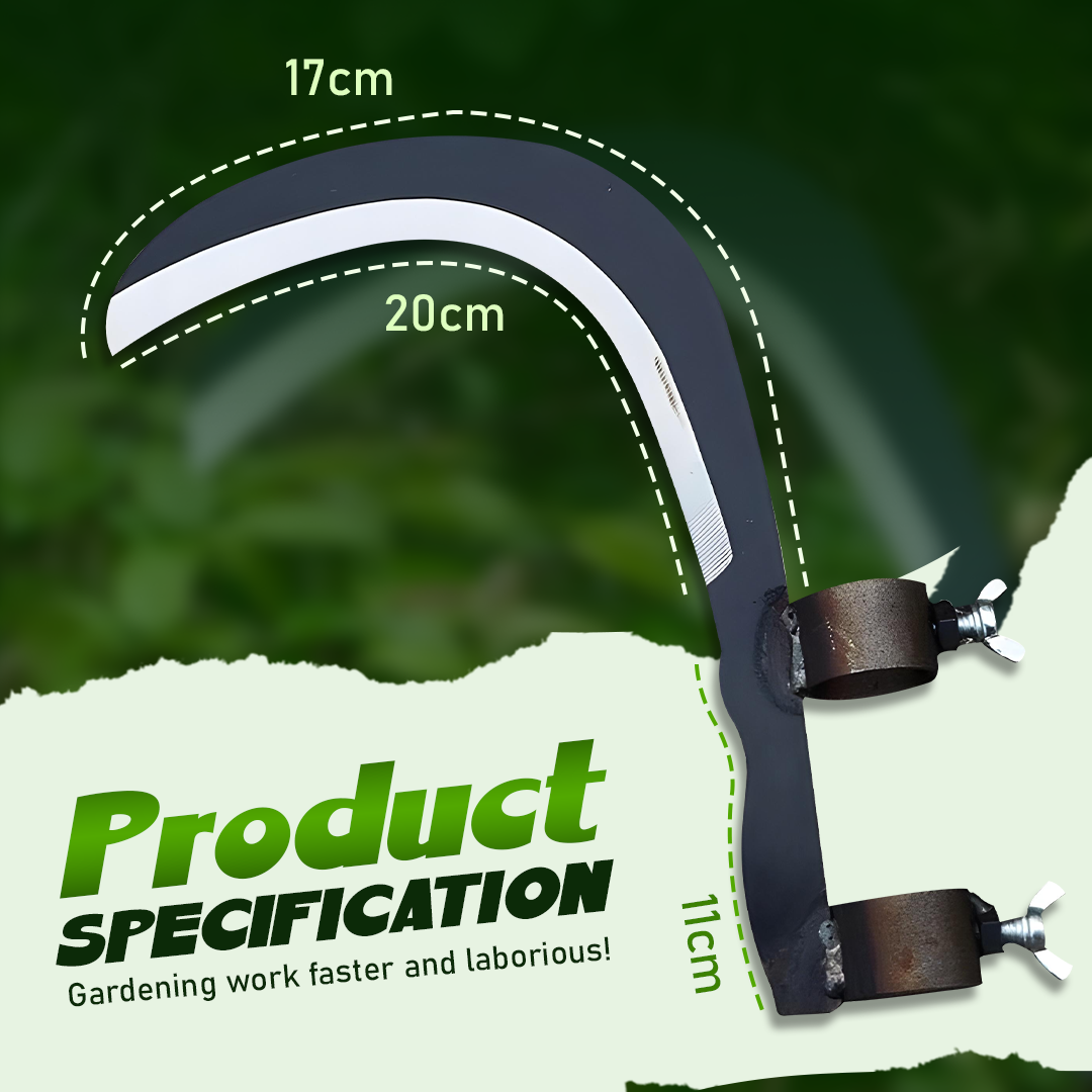 Arenzza portable multifunctional grass sickle cutter head for garden tools, shown with sharp blades and ergonomic handle.