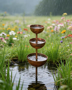 Arenzza Rain Catcher metal garden ornament with bird design, plant support tool for gardens and outdoor decor.