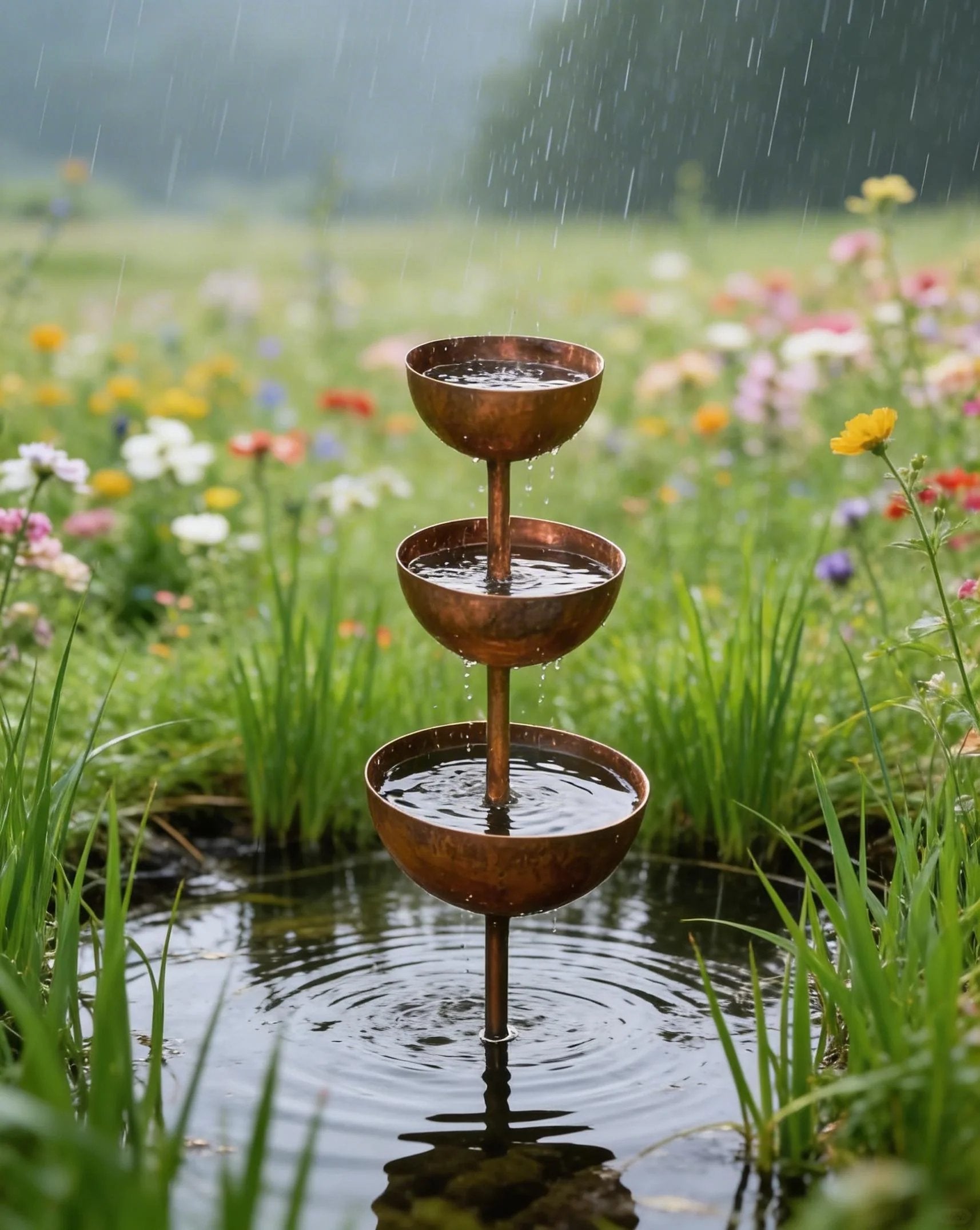 Arenzza Rain Catcher metal garden ornament with bird design, plant support tool for gardens and outdoor decor.