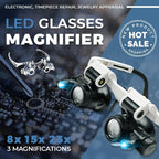 Arenzza LED glasses magnifier with 23x zoom, clear lenses, and adjustable frame, designed for precise detailed work.