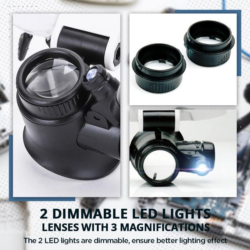 Arenzza LED Glasses Magnifier with 23x zoom, featuring built-in LED lights for detailed close-up work in tools and garden tasks.