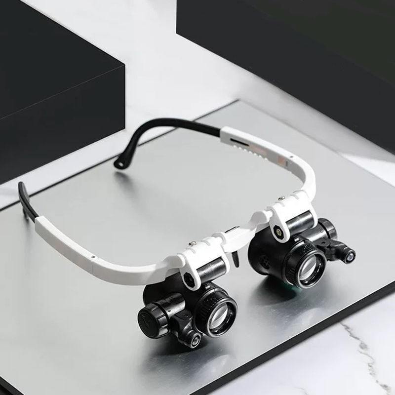 Arenzza LED Glasses Magnifier with 23x zoom, clear lenses and adjustable frame, designed for detailed viewing and precision tasks.