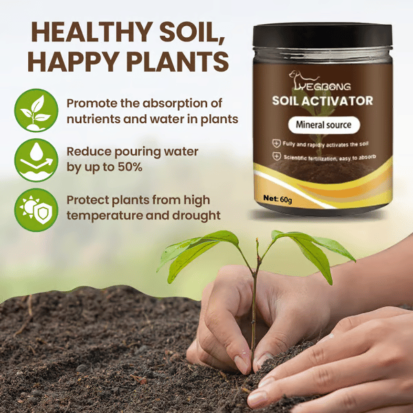 Arenzza Soil Pro Activator tool for gardening, showing a close-up of the soil enhancer used in garden tools and soil improvement.