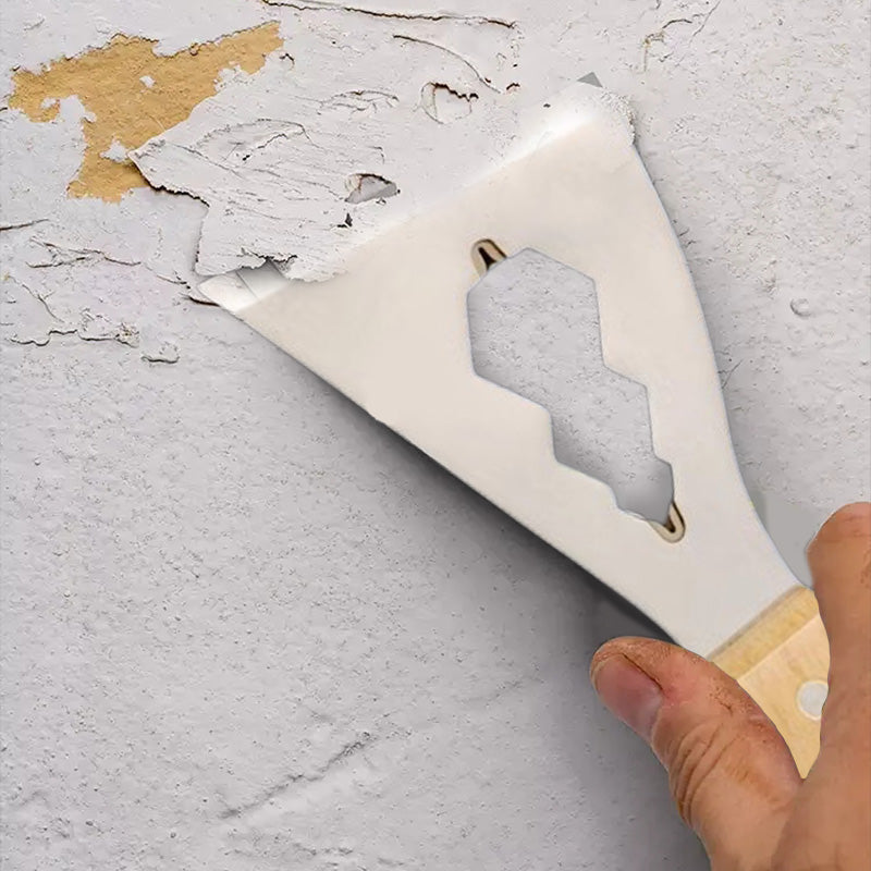 Arenzza multifunction putty knife with a wooden handle, ideal for tools and garden projects, shown with a metal blade and wooden grip.