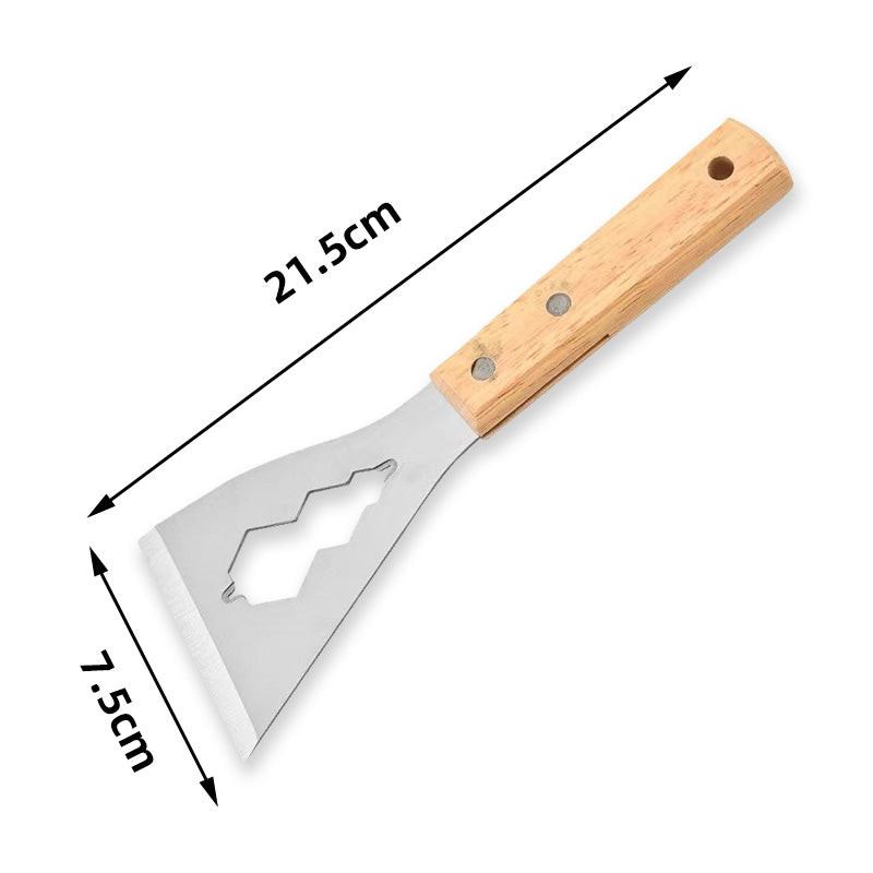 Arenzza multifunction putty knife with wooden handle, ideal for tools and garden tasks, showing its sturdy blade and ergonomic grip.