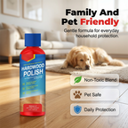 Arenzza wood floor restore and protect spray with high-gloss shine for home surfaces, shown in an open spray bottle.
