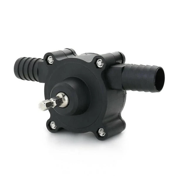 Arenzza self-priming transfer pump for tools and garden use, shown in a close-up with metal and plastic components.