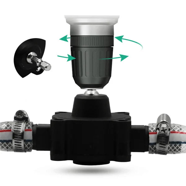 Arenzza self-priming transfer pump for tools and garden use, shown in a close-up with metal and plastic components