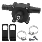 Arenzza self-priming transfer pump for tools and garden use, shown in a close-up image highlighting its compact design and inlet/outlet connections.
