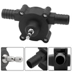 Arenzza self-priming transfer pump for tools and garden use, shown in black with metal fittings and compact design.