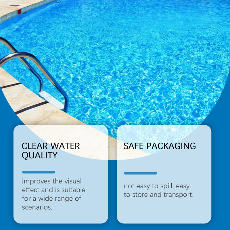 Arenzza swimming pool purifying liquid bottle with clear liquid inside, designed for maintaining crystal clear water in pools.