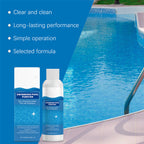 Arenzza swimming pool purifying liquid bottle, showing clear liquid and label, designed to keep pool water clean and crystal clear.