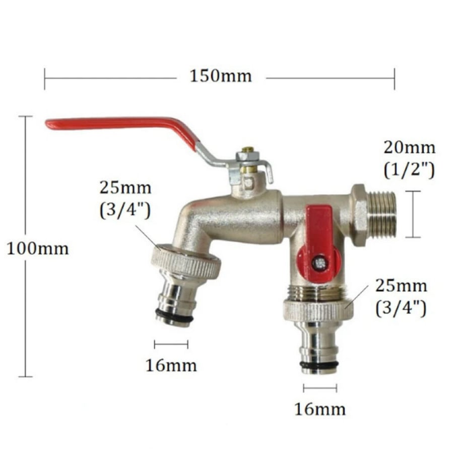 Arenzza universal stainless steel double outlet garden water faucet with two valves and durable construction for outdoor watering.