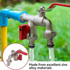 Arenzza stainless steel garden water faucet with double outlets, suitable for tools and garden watering tasks.