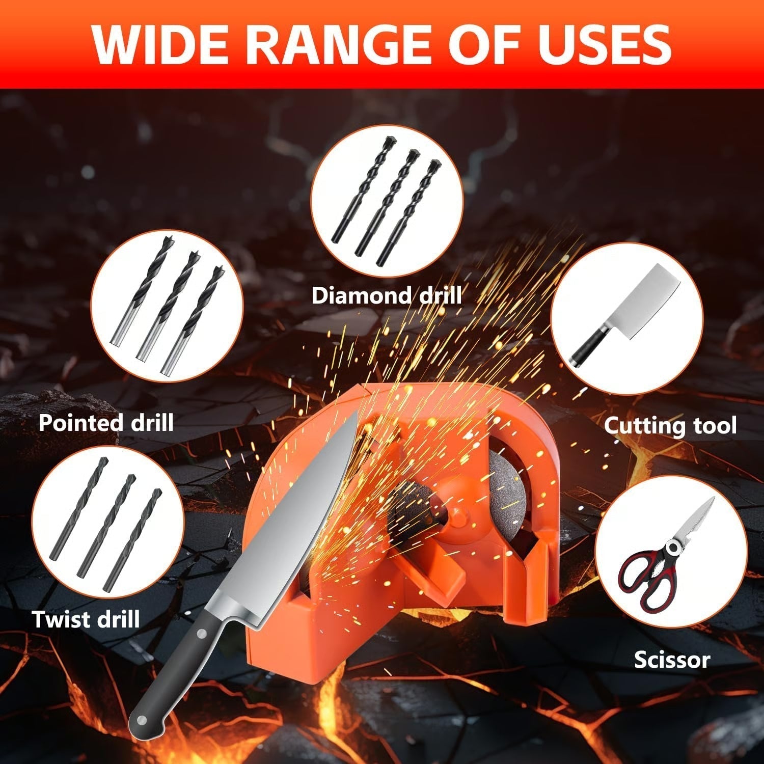 Arenzza multipurpose drill bit grinding sharpener, a compact tool for sharpening drill bits, suitable for tools and garden projects.