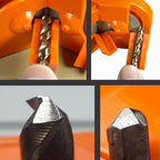 Arenzza multipurpose drill bit grinding sharpener in a tools and garden setting, showing the compact, metal tool with grinding surface.