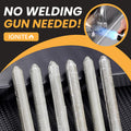 Arenzza low temperature universal welding rod for tools and garden repairs, showing the welding rod and packaging on a workbench.