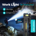 Arenzza 180° rotating head LED work light, tool for work and garden tasks, with a bright, adjustable LED beam.