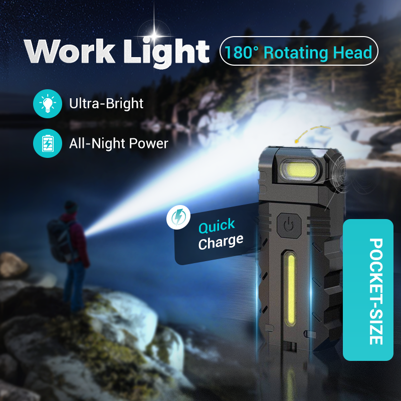 Arenzza 180° rotating head LED work light, tool for work and garden tasks, with a bright, adjustable LED beam.