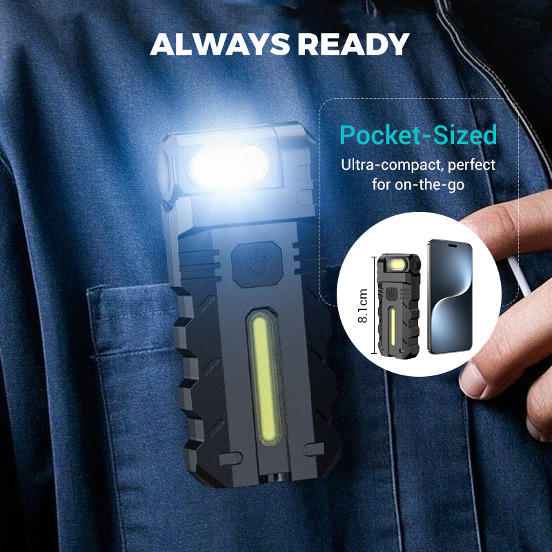 Arenzza 180° rotating head LED work light in black with adjustable angles, ideal for tools and garden tasks.