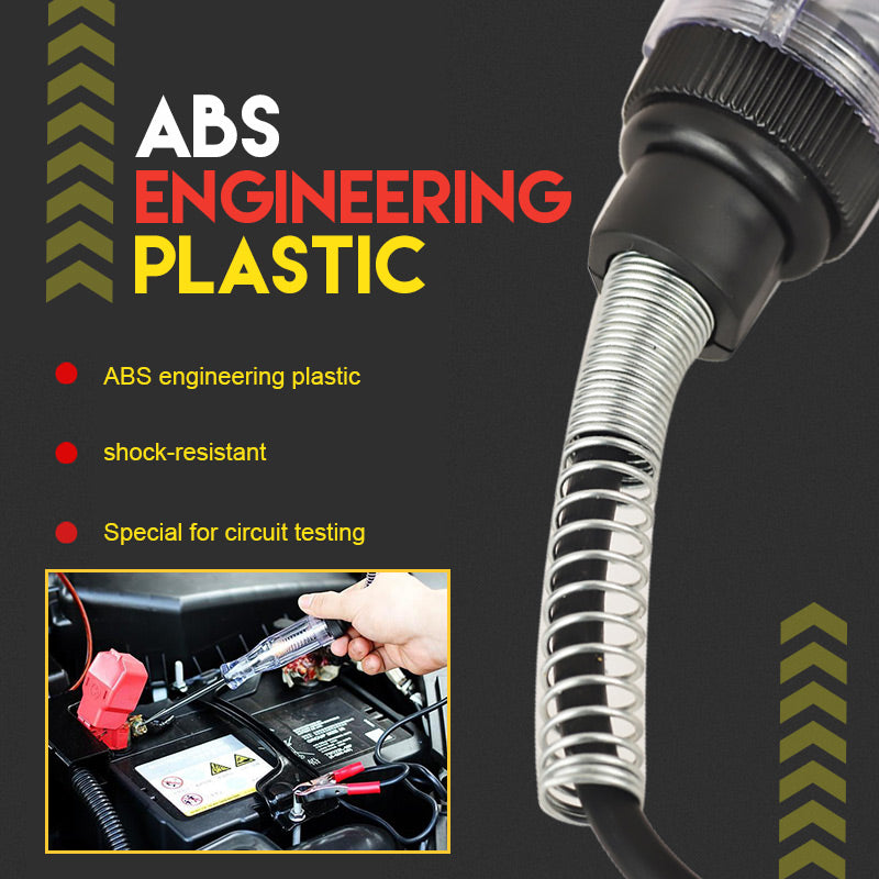 Arenzza car voltage test pen in use, measuring electrical voltage in a vehicle's electrical system with a compact tool.