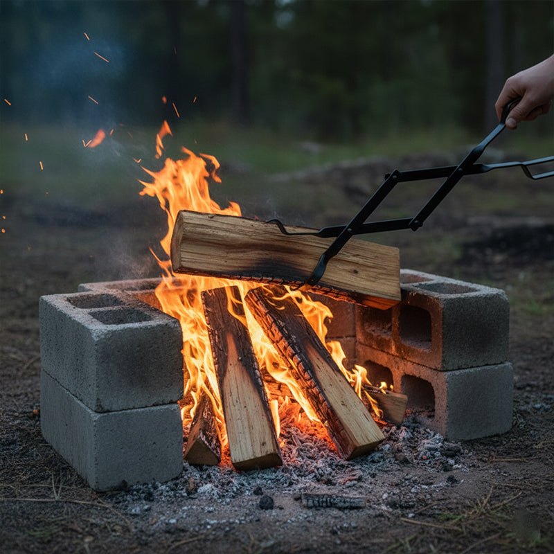 Arenzza durable foldable firewood tongs with ergonomic handles, designed for easy gripping and handling of firewood.