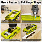 Arenzza Door Hinge Jig Kit for tools and garden, showing a set of metal jig components on a wooden work surface.
