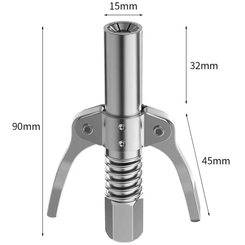Arenzza high pressure dual handle grease gun coupler for tools and garden equipment, showcasing its sturdy metal construction.