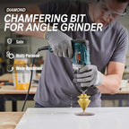 Arenzza diamond chamfering bit attached to an angle grinder, showing the detailed diamond-coated edge for precise chamfering tasks.