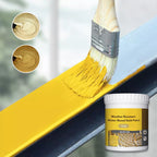 Arenzza weather-resistant water-based gold paint container with brush for tools and garden projects.
