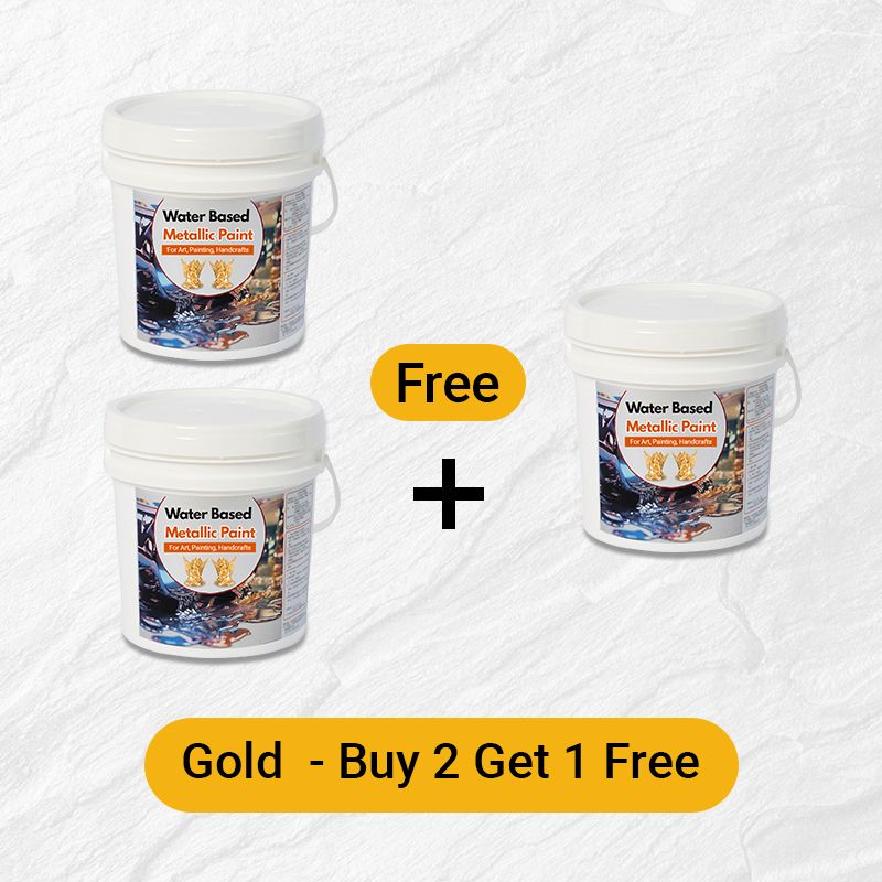 Arenzza water-based gold leaf paint for art and crafts, shown in a close-up of the gold finish on a craft project.