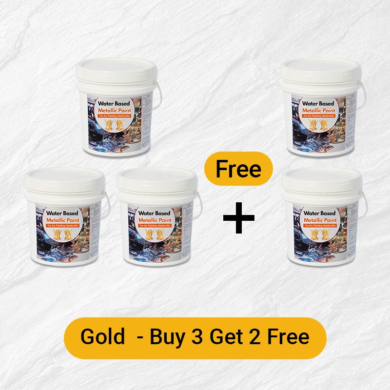 Arenzza water-based gold leaf paint for art and crafts, shown in a container with gold leaf texture on a white background.