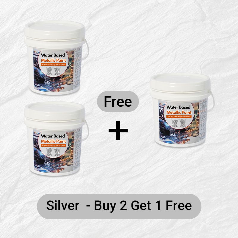 Arenzza water-based gold leaf paint for art and crafts, silver color, with a buy 2 get 1 free offer on tools and garden supplies.