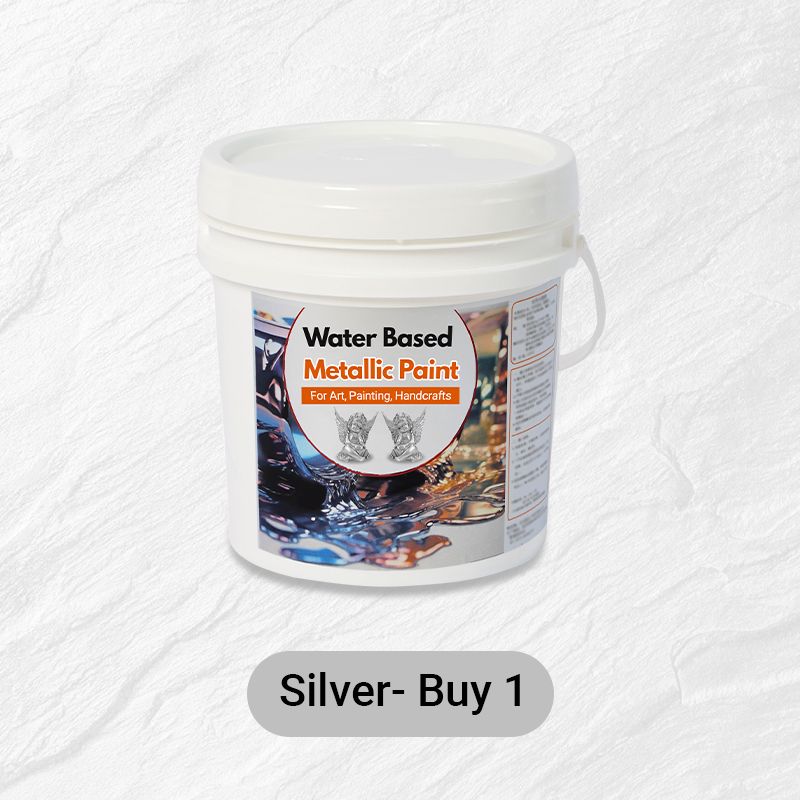 Arenzza water-based gold leaf paint for art and handcrafts, shown in a silver-colored container with a sleek design.
