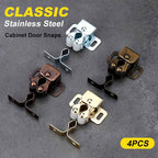 Arenzza stainless steel cabinet door snaps, tools and garden hardware for secure cabinet fastening, shown in a close-up image.