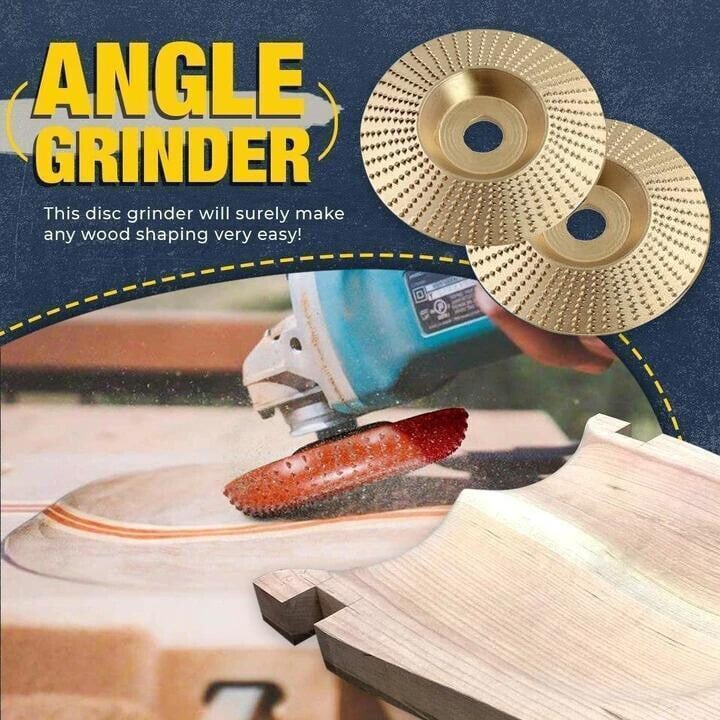 Arenzza premium wood carving disc attached to a grinder, showcasing sharp blades for fast, easy wood removal in woodworking projects.
