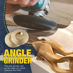Arenzza premium wood carving disc attached to a grinder, showcasing its sharp cutting edge and suitability for woodworking projects.