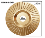 Arenzza premium wood carving disc attached to a grinder, showing sharp cutting edges for fast wood removal in tools and garden projects.