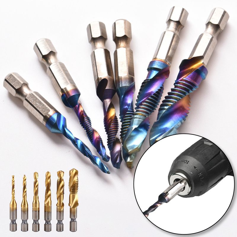 A set of six Arenzza multipurpose compound spiral taps for threading, displayed with various sizes on a white background.