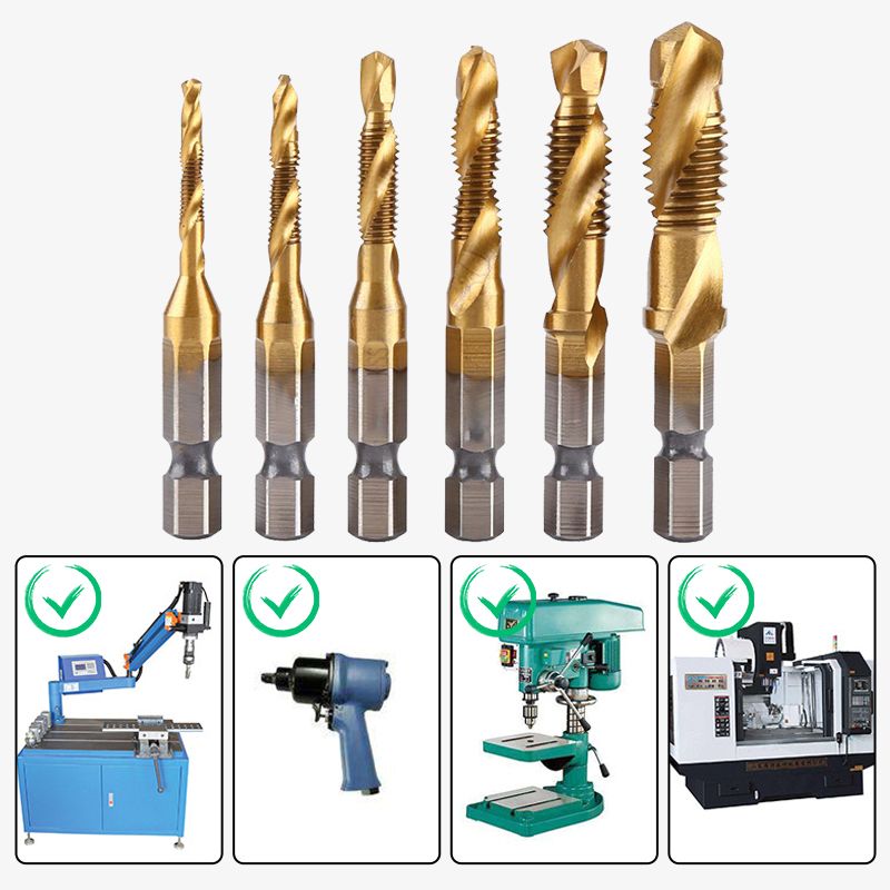 Arenzza 6-piece multipurpose compound spiral tap set for threading and tapping in tools and garden applications.