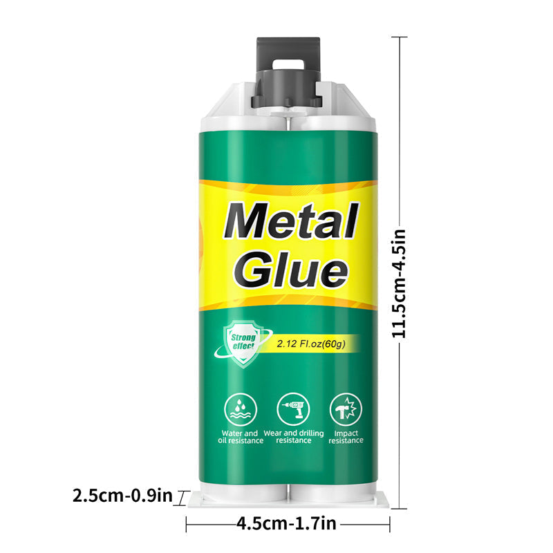 Arenzza high-strength AB metal repair glue in a tube, suitable for tools and garden repairs, with a nozzle tip for precise application.
